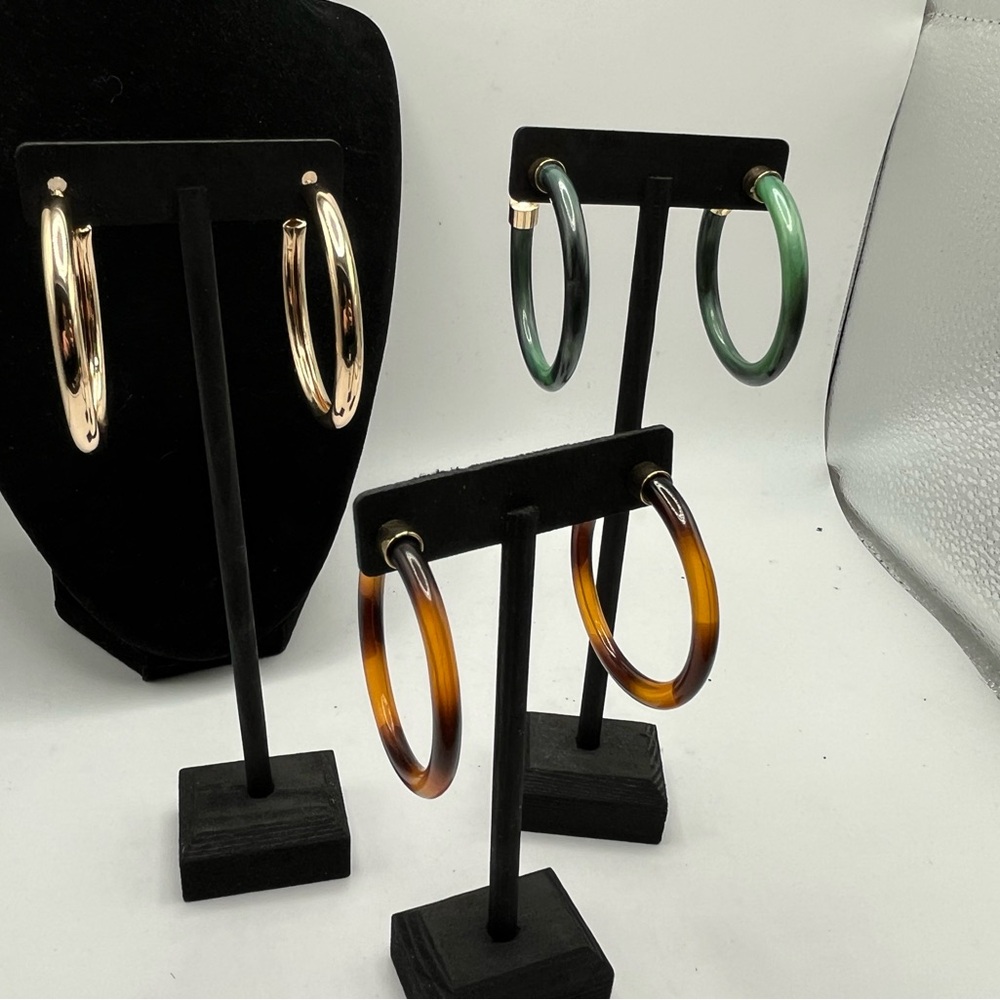 Express Set of 3 Gold Tone Resin Hoop Earrings